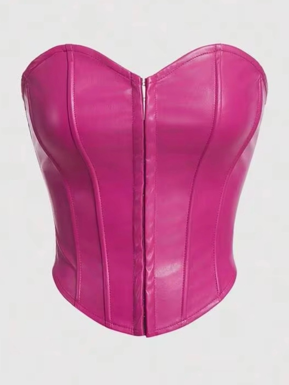 SHEIN Strapless Faux Leather Corset Top - Fuchsia Pink